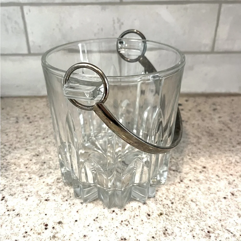Italian Crystal Glass Mini Ice Bucket Removable Silver-Plated Bit Handle MCM